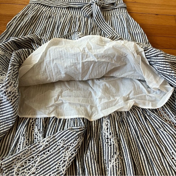 Tory Burch Blue White Seersucker Stripes Ruffle Eyelet Preppy Summer Dress 4 - Picture 5 of 11